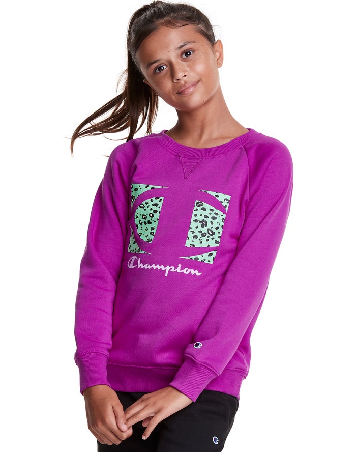 Champion Fleece Raglan Crew Leopard Knockout Logo - Tytön Violetit Huppari - Suomi 4961205-MW